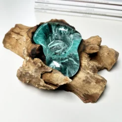 Molten Tea Light Holder On Teak Root Stand